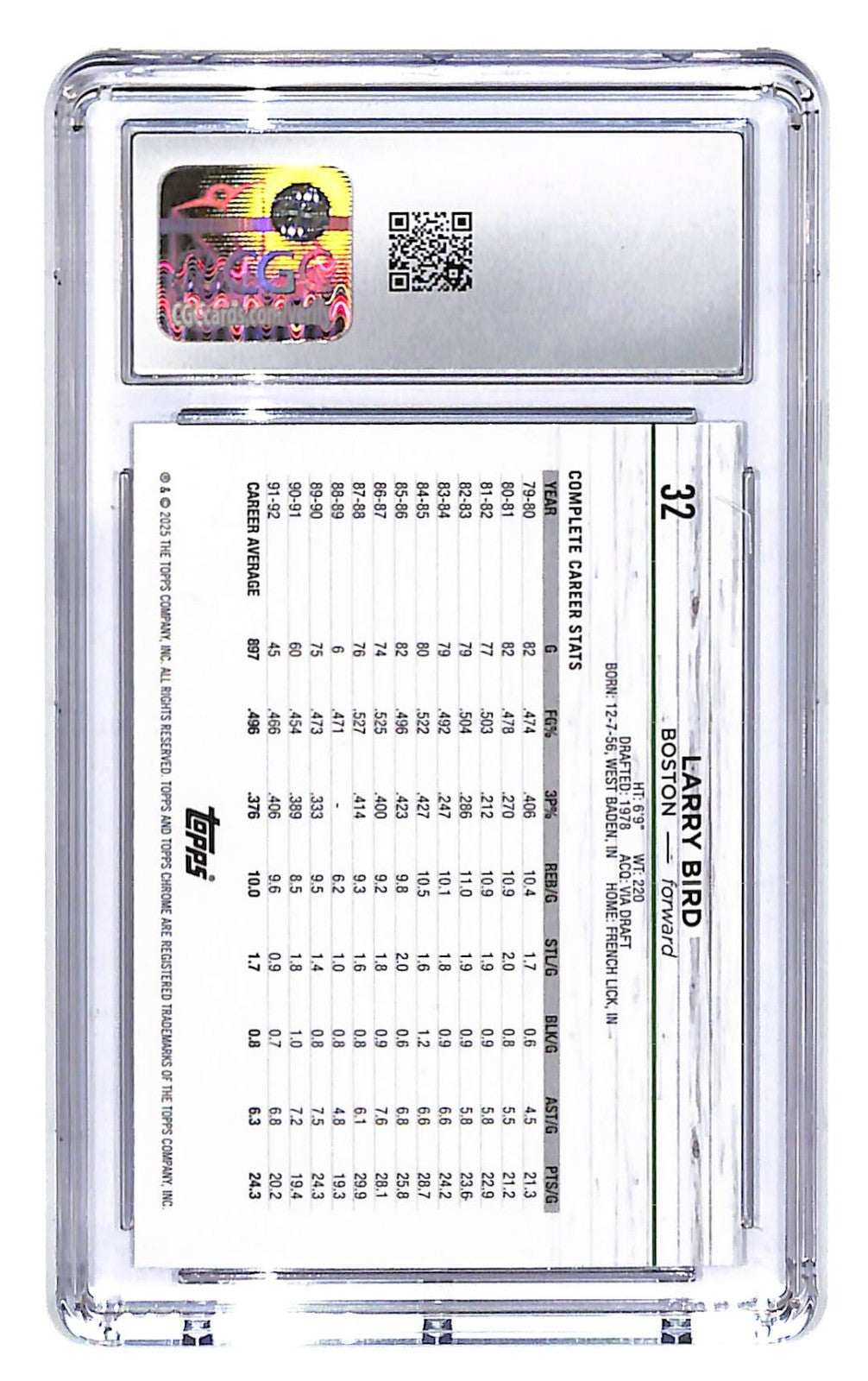 2024-25 Larry Bird Topps Chrome Sapphire #32 CGC Mint Plus 9.5