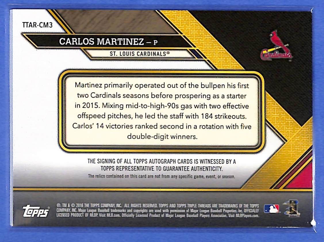 2016 Calos Martinez Topps Triple Threads Gold Relic Auto - TTAR-CM3 #7/18