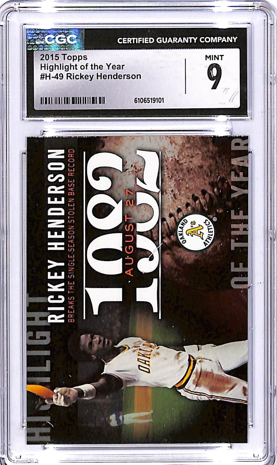 2015 Topps Rickey Henderson Highlight of the Year #49 CGC 9 Athletics