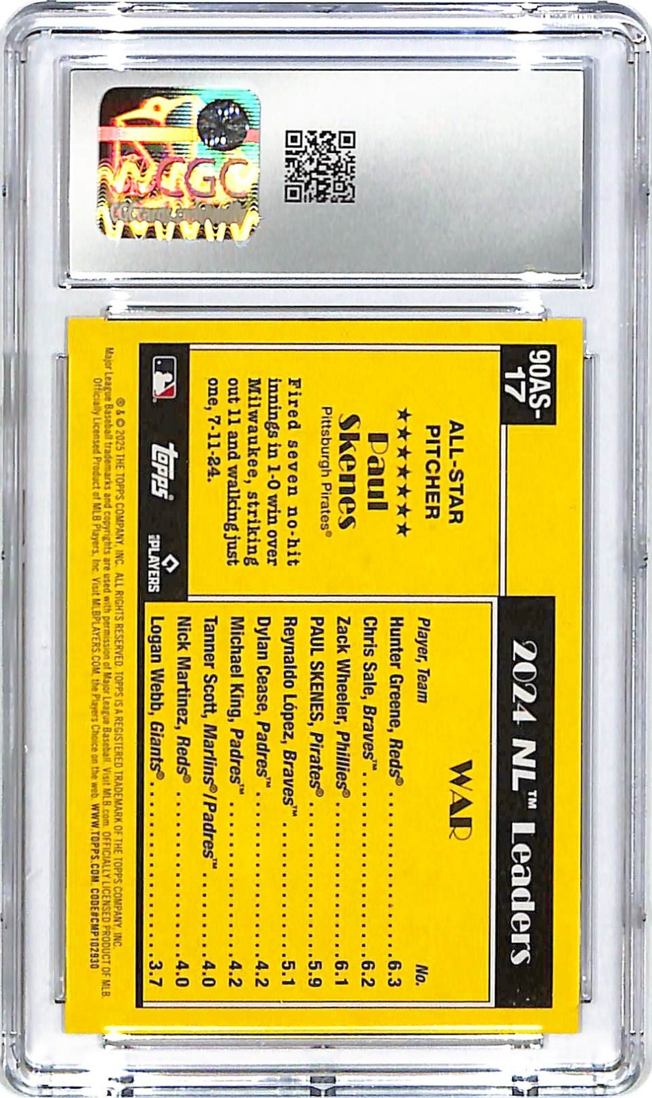 2025 Topps Paul Skenes 90 All Stars Throwback Green Crackle Foil /99 CGC 9