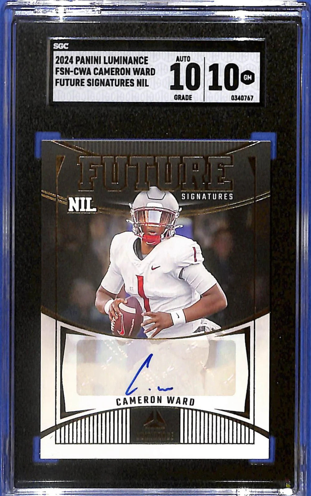 2024 Cameron Ward Panini Luminance FSN-CWA FS NIL Auto (RC) SGC 10 Auto 10