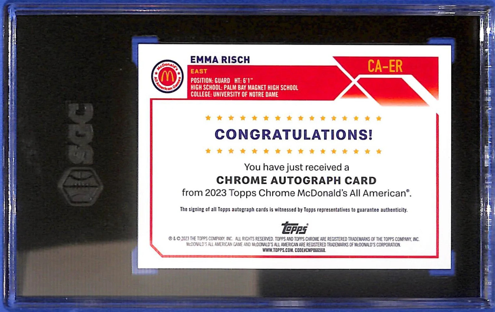 2023 Topps Chrome McDonald's A.A. Chrome Autographs Emma Risch #CA-ER SGC 10/10
