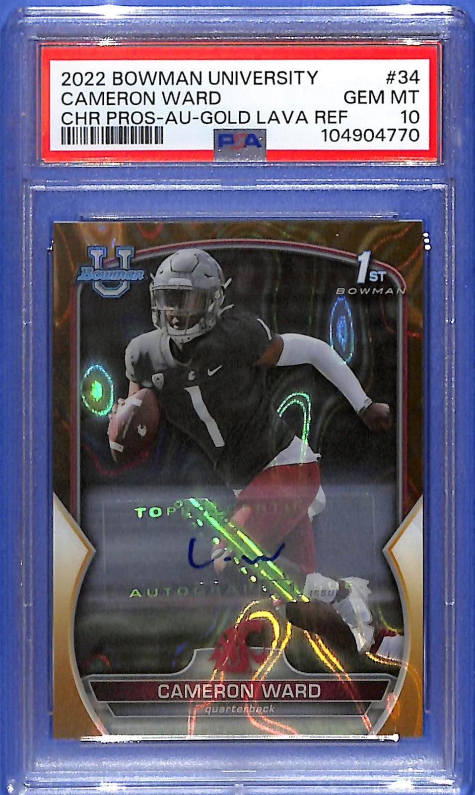 2022 Cameron Ward Bowman U #34 CHR PROS-AU-Gold Lava Refractor Auto PSA 10