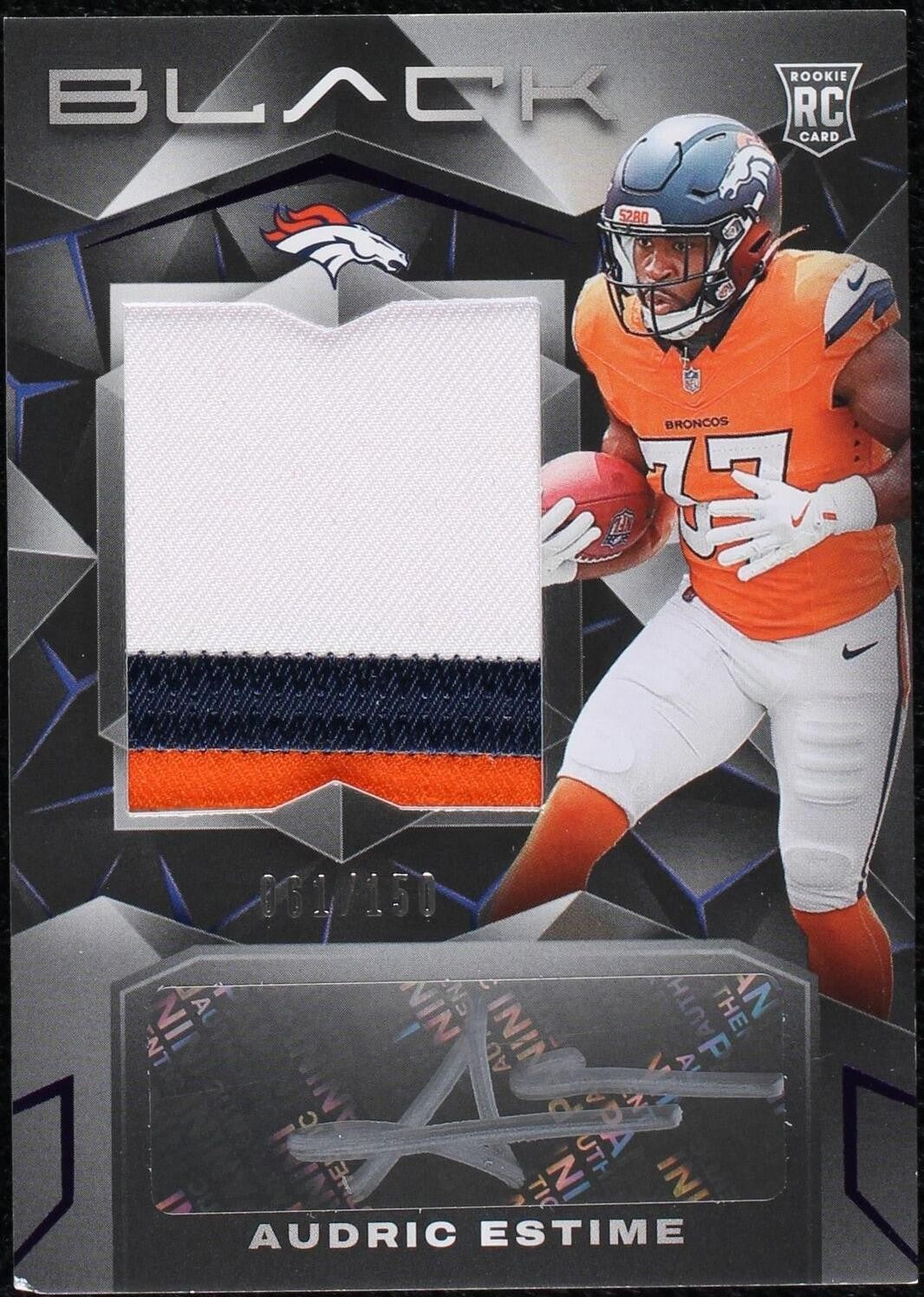 2024 Panini Black Rookie Patch Auto Audric Estime #221 Royal /150 (RC AU MEM)