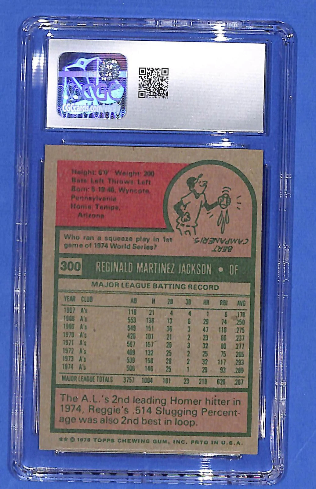 1975 Topps - Reggie Jackson (HOF) #300 CGC 7 Near Mint Oakland Athletics
