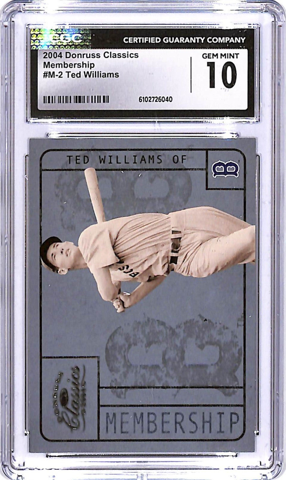 2004 Donruss Classics Ted Williams Membership Sample CGC 10 M-2 Red Sox