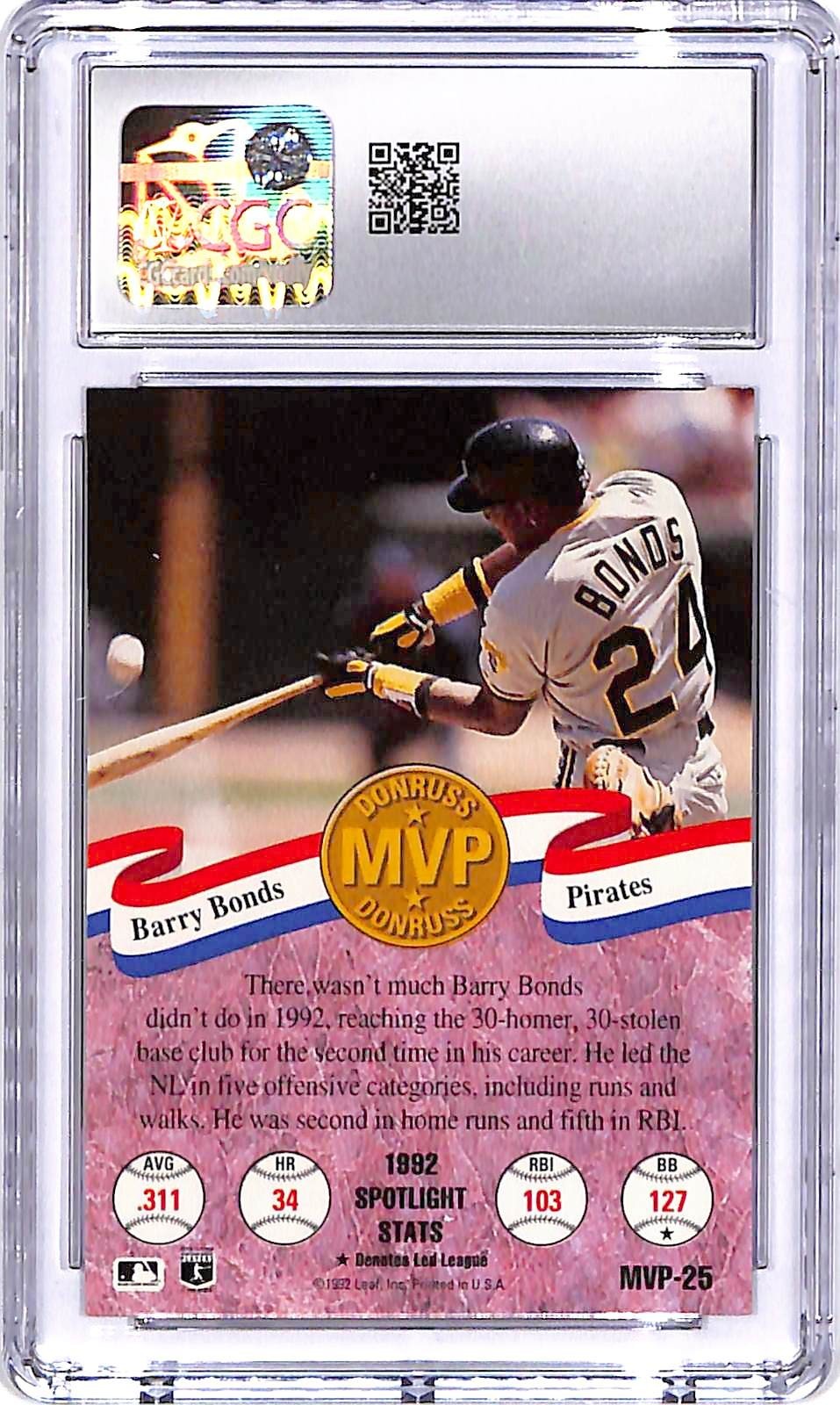 1993 Donruss Barry bonds MVPs #25 CGC 9.5 Pirates