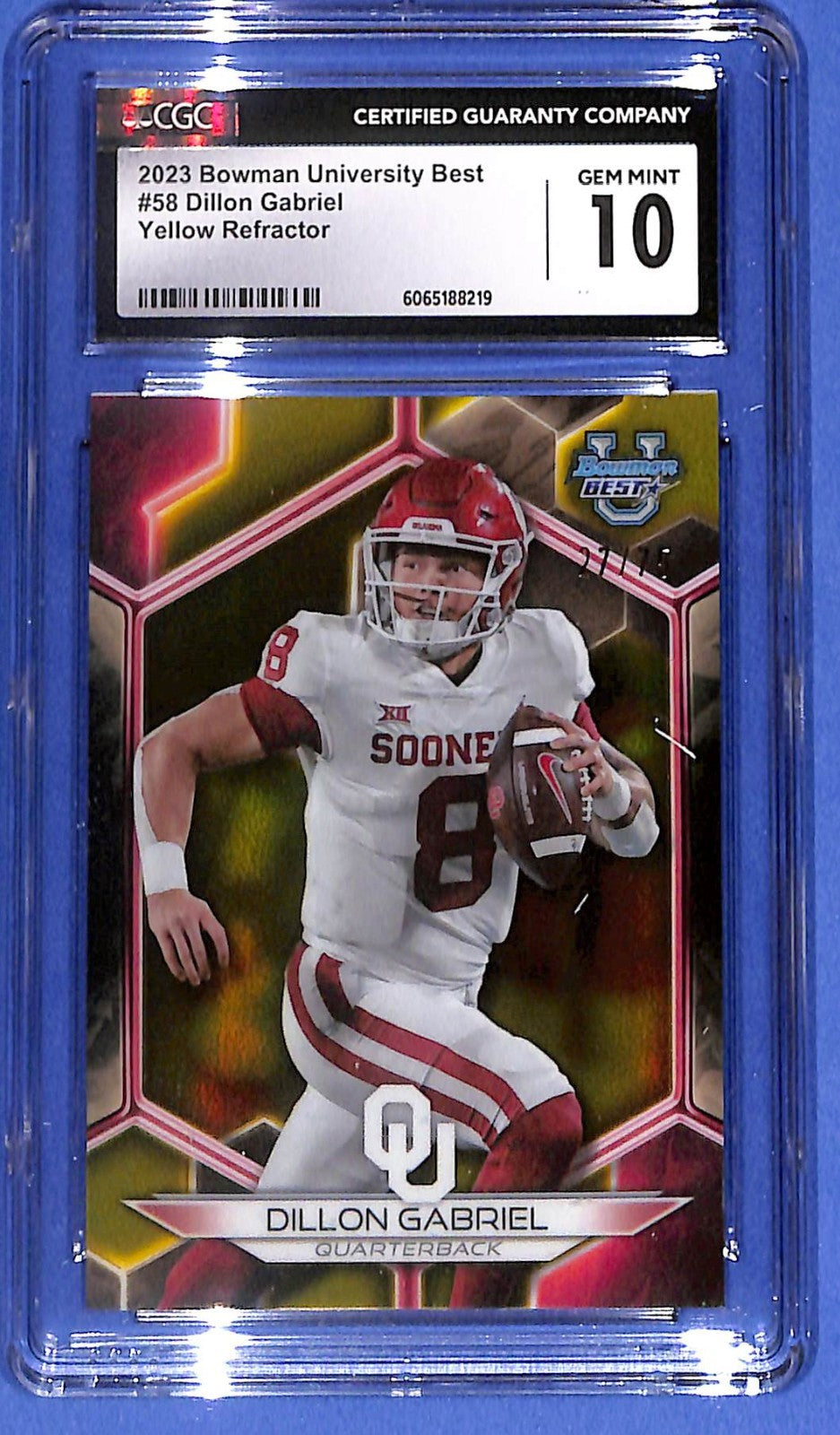 2023 Bowman's Best U Dillon Gabriel #58 Yellow Refractor (RC) #27/75 CGC 10 GM