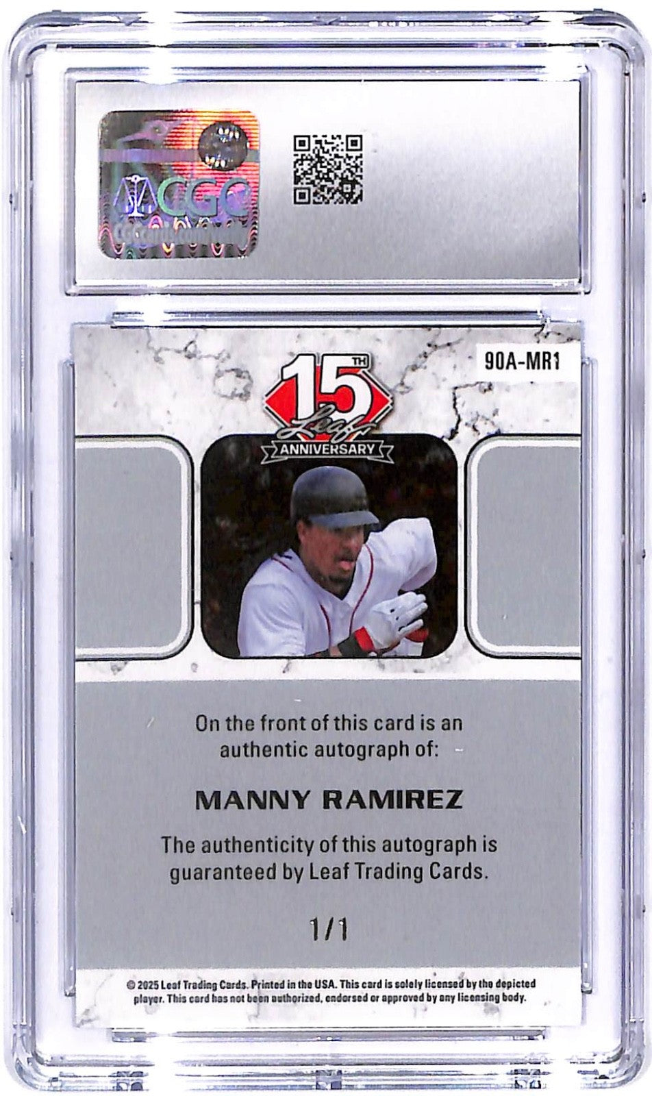 2025 Manny Ramirez Leaf 15th An. '90s Auto #90A-MR1 Platinum Shimmer #1/1 CGC 10