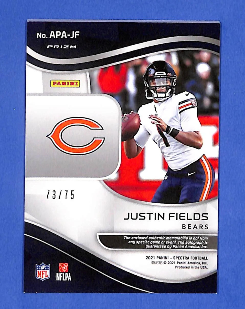 2021 Panini Spectra Aspiring Patch Autographs Justin Fields #APA-JF /75 (RC MEM)