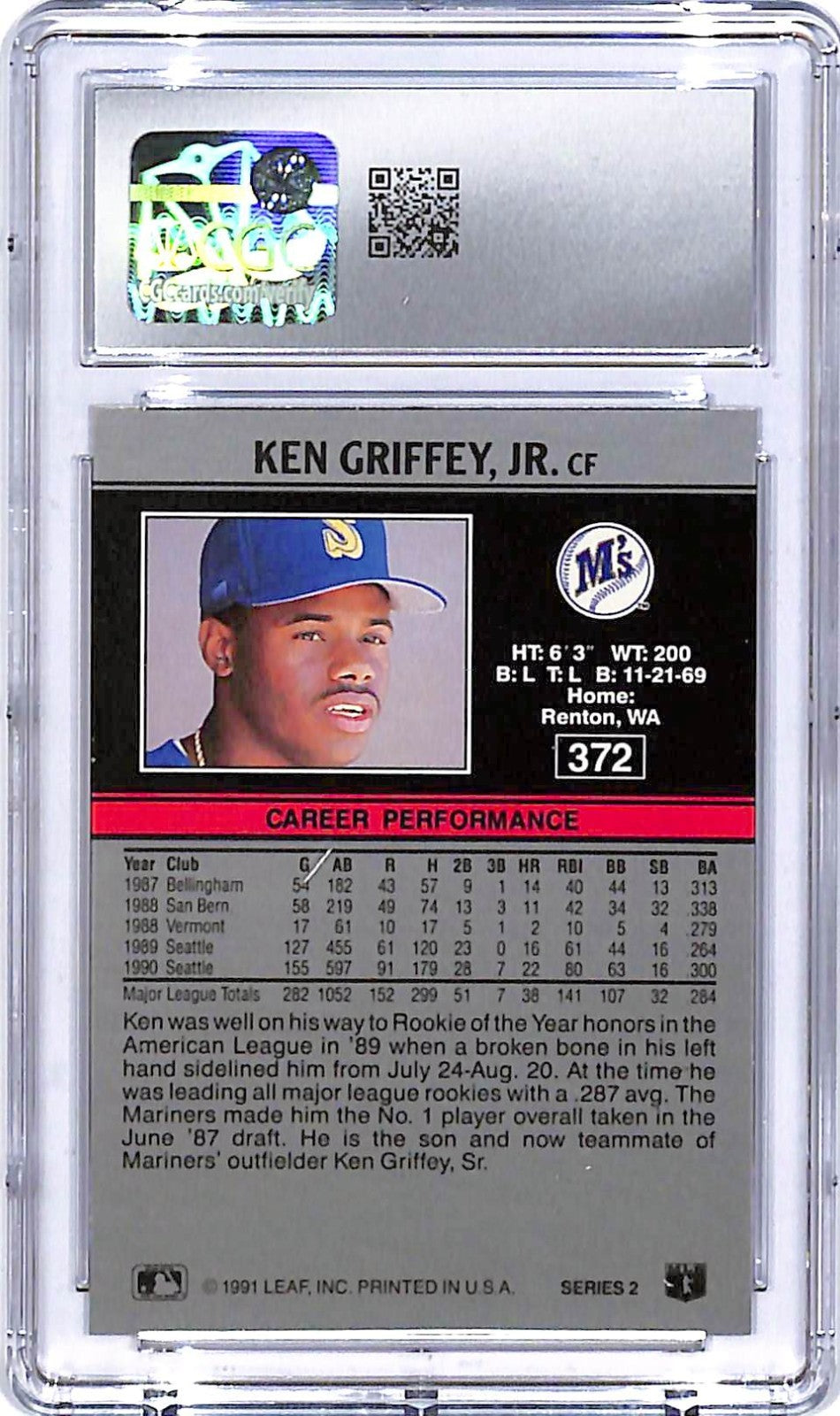 1991 Leaf Ken Griffey Jr #372 CGC 9.5 Mariners