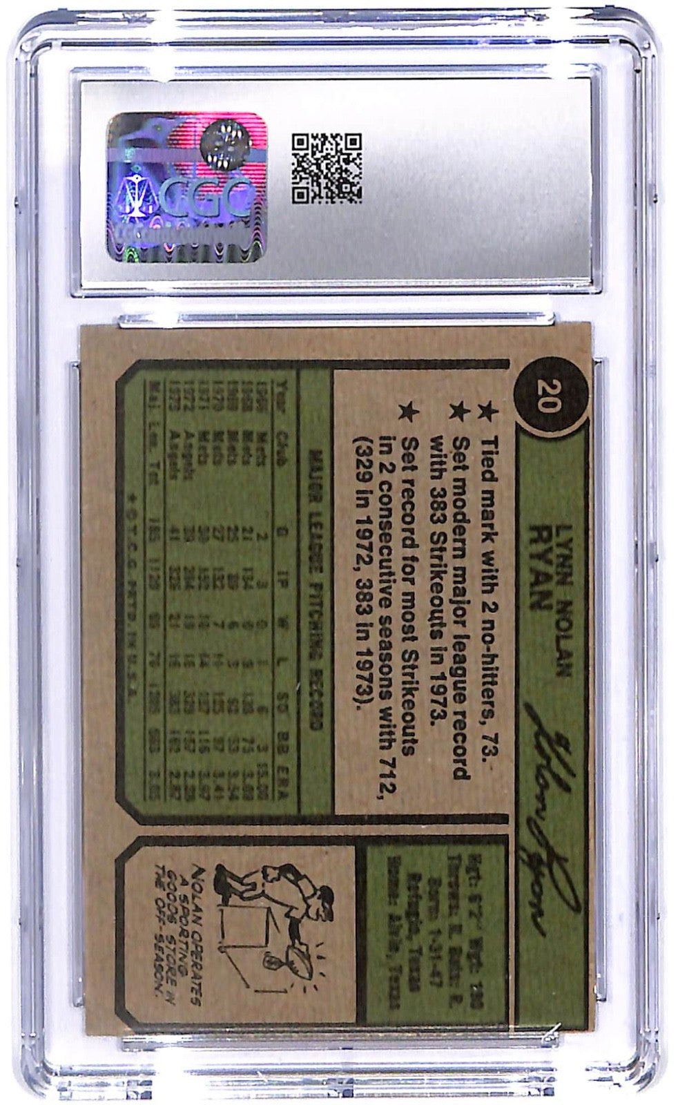 1974 Nolan Ryan Topps #20 CGC Excellent 5.5