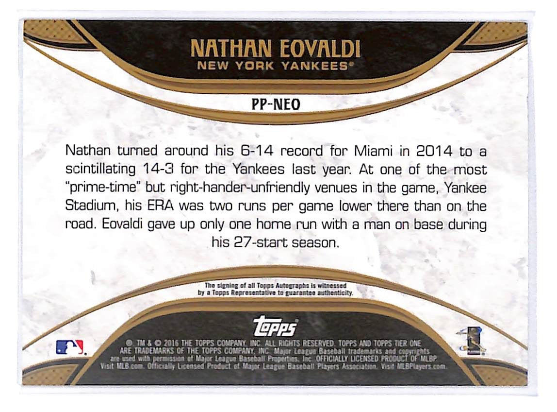 2016  Nathan Eovaldi Topps Tier One Prime Performers Auto - PP-NEO #165/299