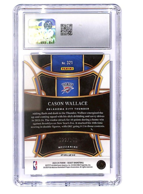 2023/24 Panini Select Cason Wallace #321 RC White #22/149 CGC 10 GM OKC Thunder