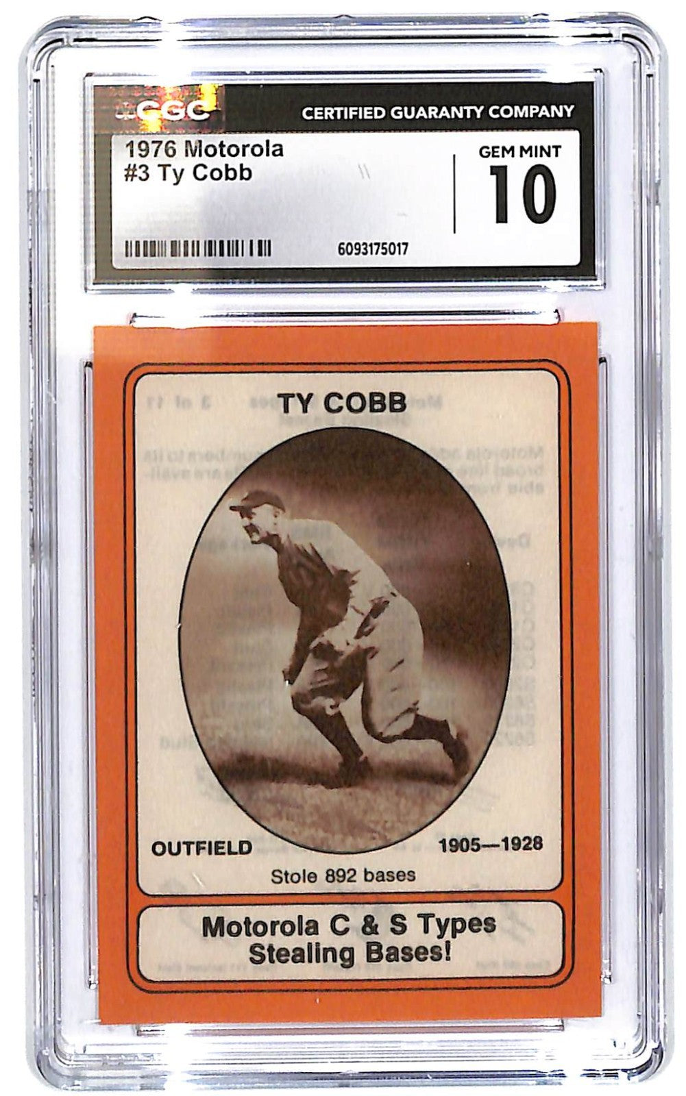 1976 Ty Cobb Motorola HOF #3 CGC Gem Mint 10