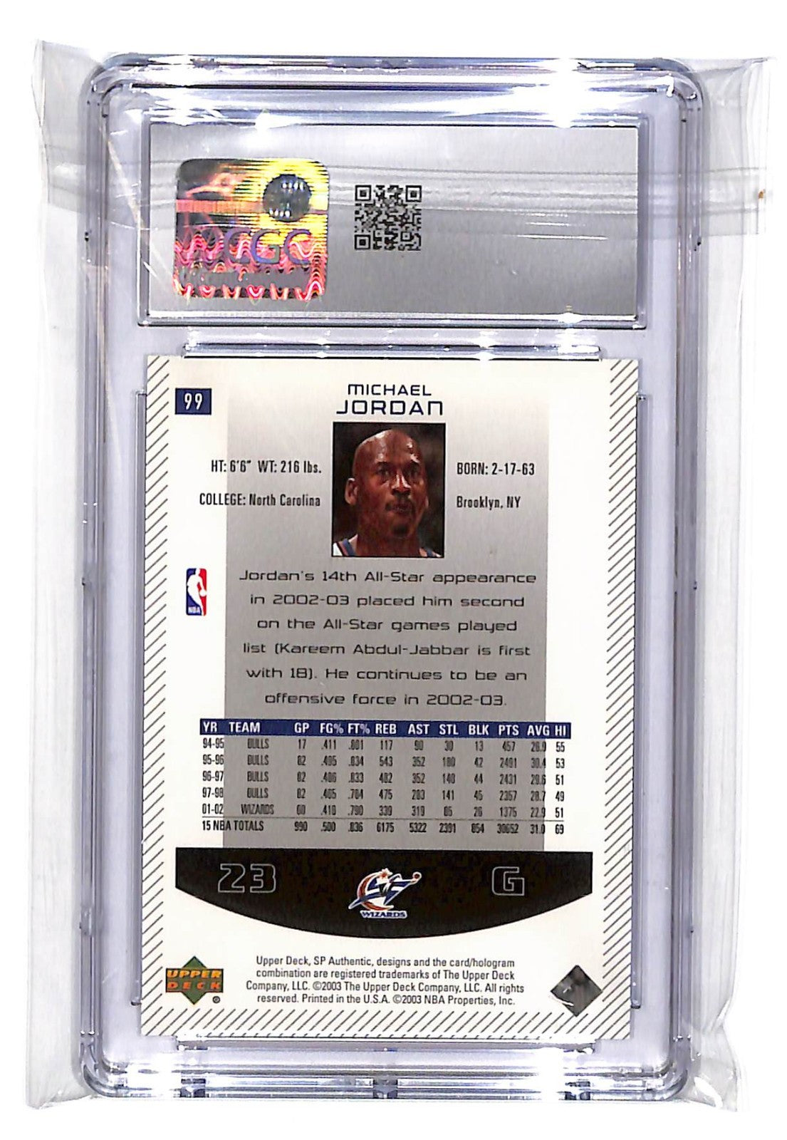 2002-03 Michael Jordan Upper Deck SP Authentic - #99 CGC Mint 9