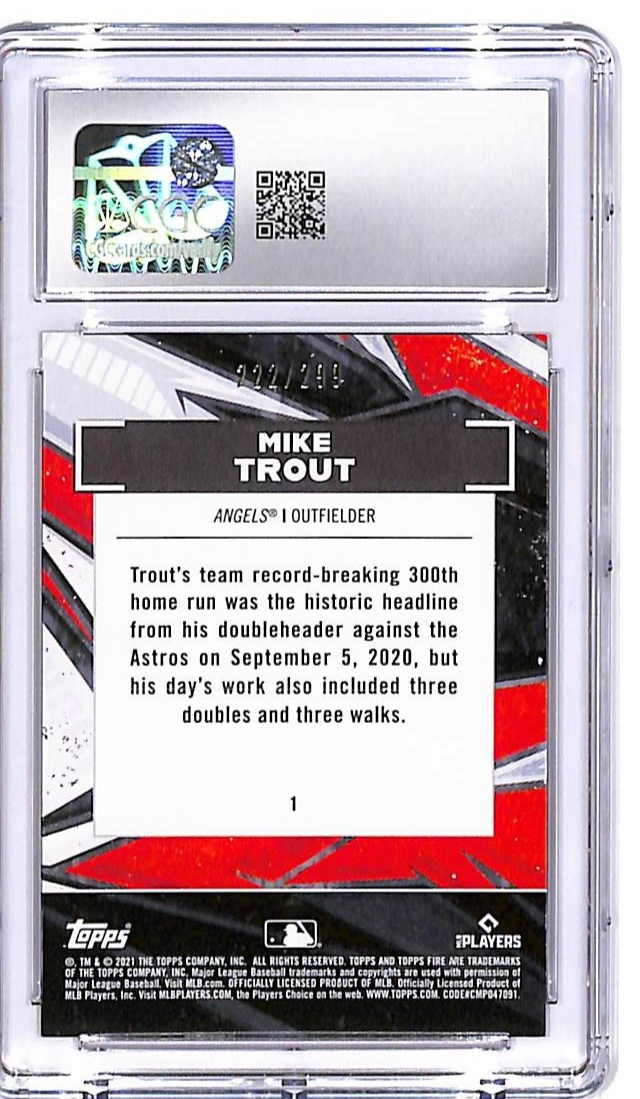 2021 Topps Fire Mike Trout Orange /299 CGC 9.5 Angels #1