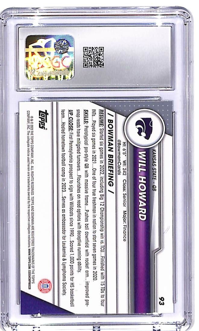 2023 Bowman Chrome University Sapphire Will Howard Rookie RC CGC 9.5 #93