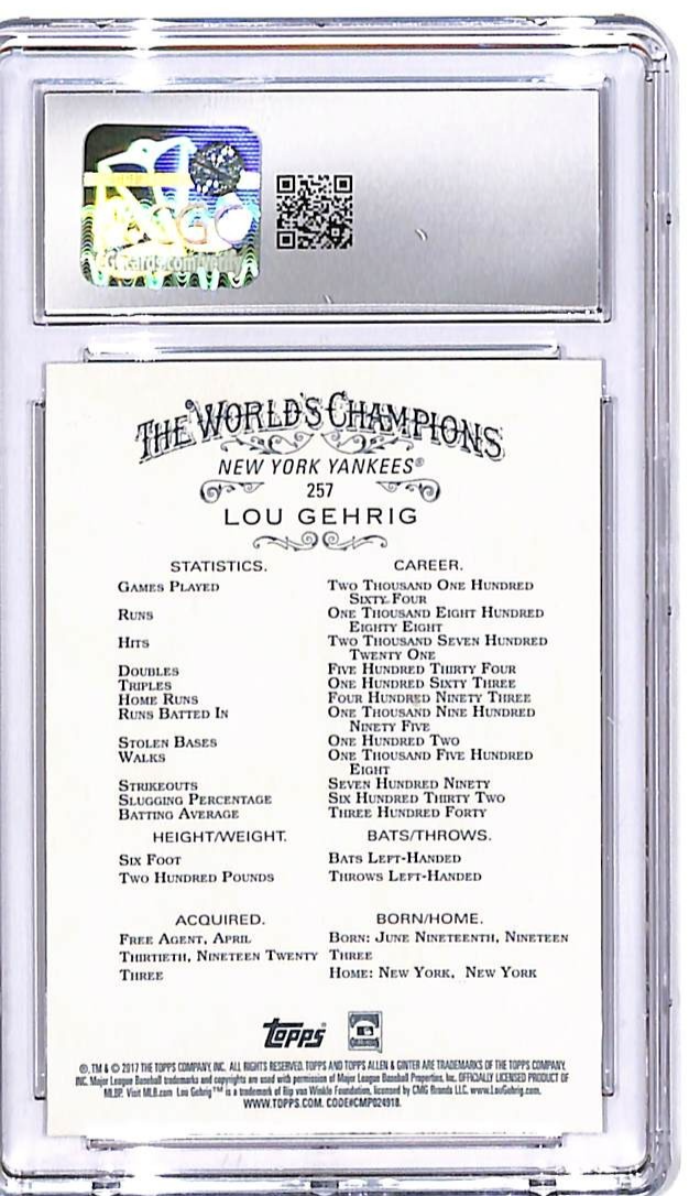 2017 Topps Allen and Ginter Lou Gehrig #257 CGC 10 Yankees