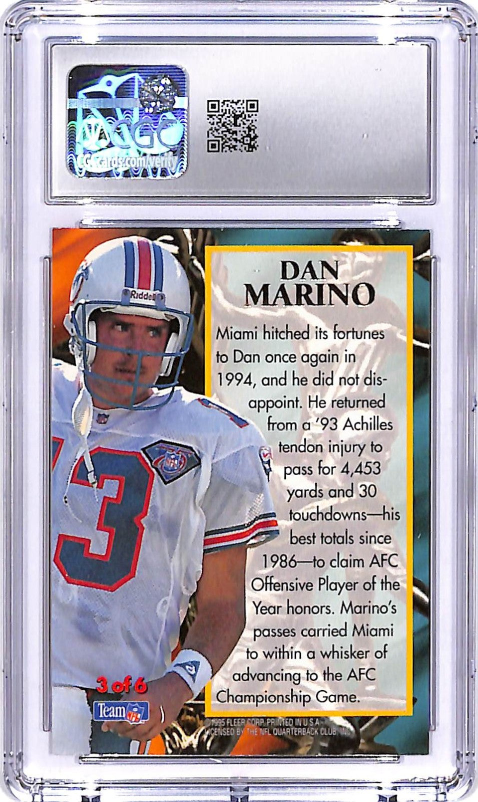 1995 Fleer Ultra Dan Marino Award Winners #3 CGC 10 Dolphins
