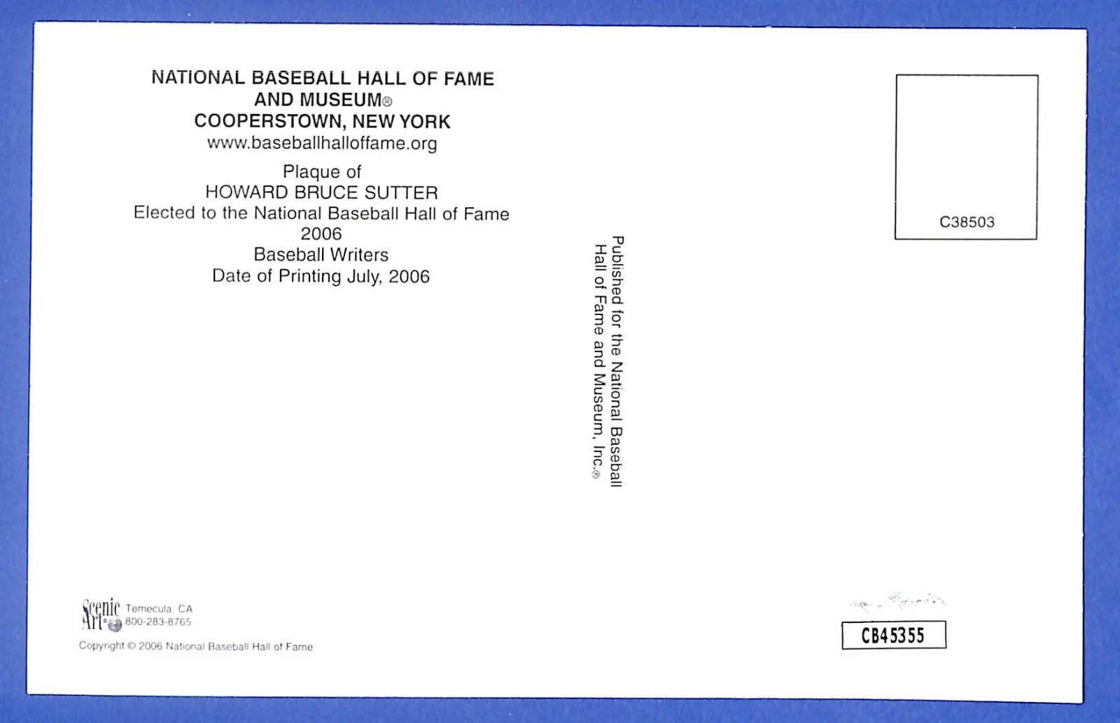 Bruce Sutter Signed Hall of Fame Postcard - HOF Yellow Plaque Autograph JSA COA