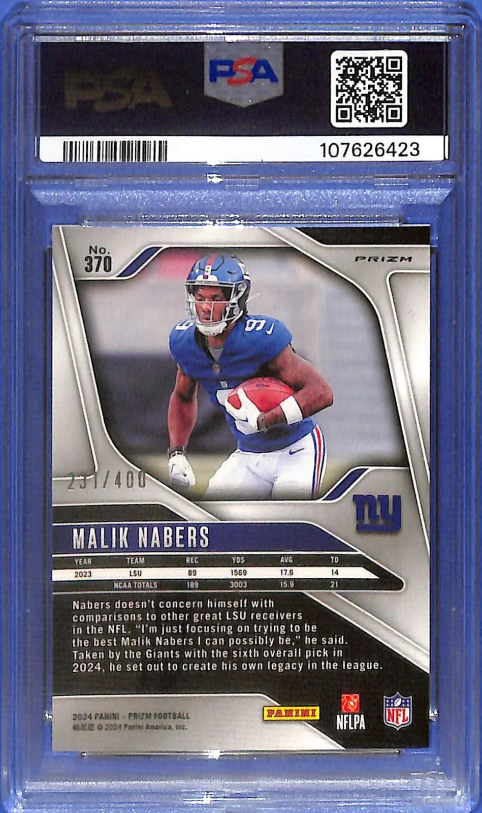 2024 Prizm Malik Nabers Rookie RC Pandora PSA 8 /400 Giants