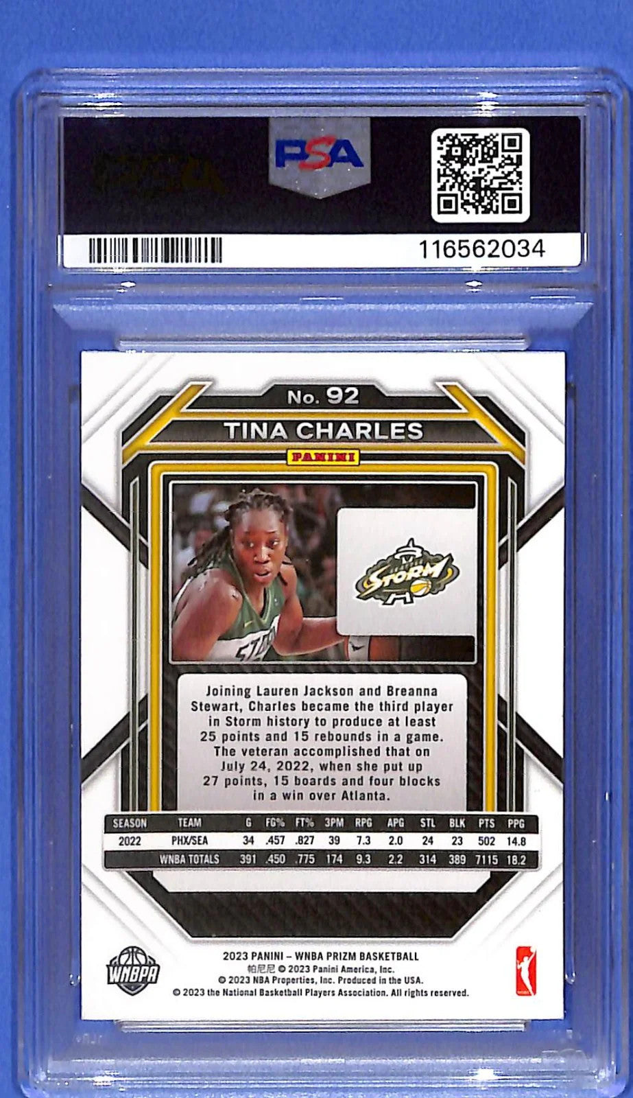 2023 Panini Prizm WNBA Signed Tina Charles #92 PSA/DNA Certified Auth Auto 7