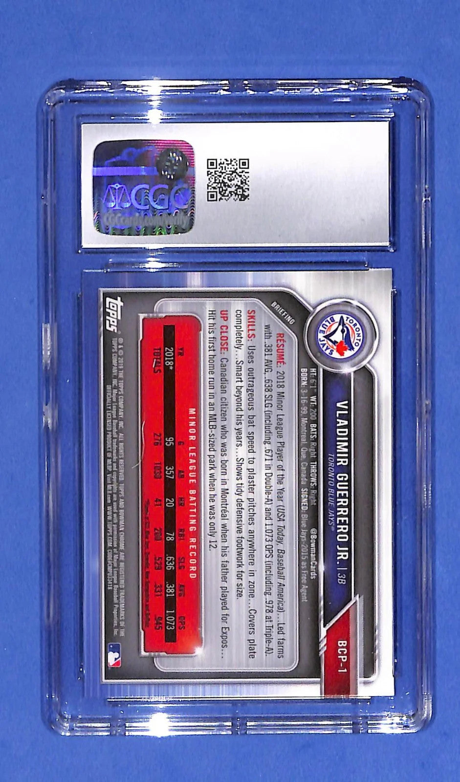 2019 Bowman - Chrome Prospects Vladimir Guerrero Jr. #BCP-1 Mega Box CGC 10 GM
