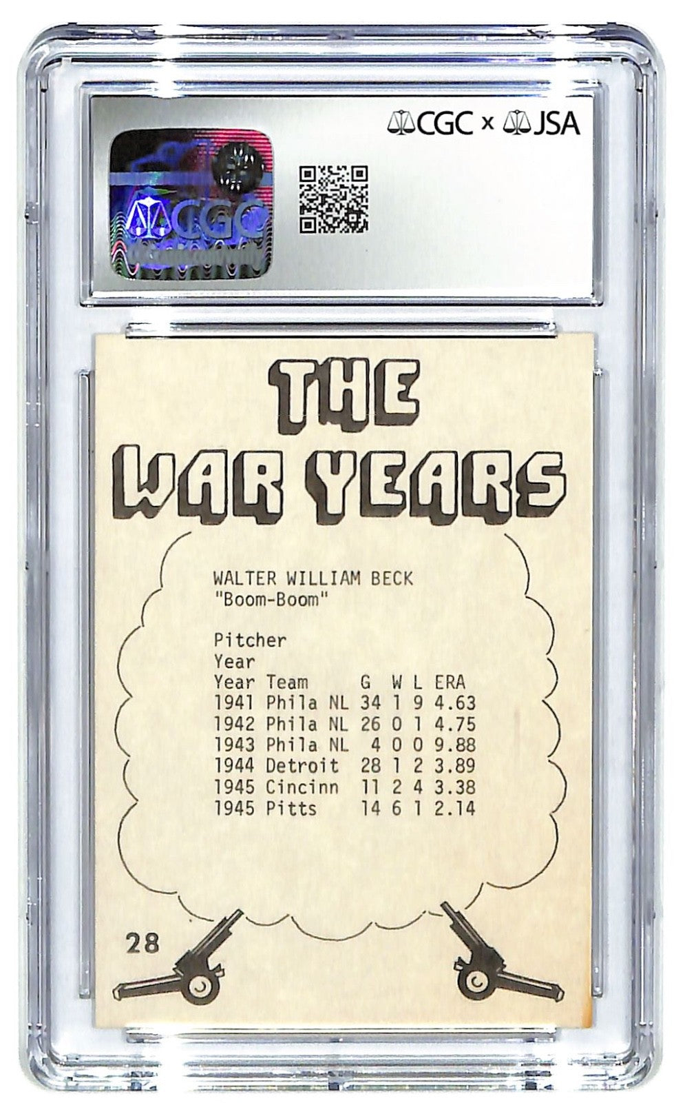 1977 TCMA Walter Beck - The War Years - #28 Auto CGC 7 - JSA Authentic Auto 9