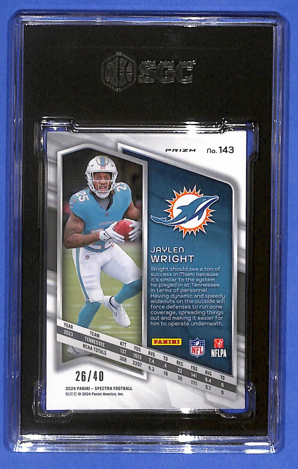 2024 Panini Spectra - Rookies Jaylen Wright #143 Astral Prizm #26/40 (RC) SGC 9