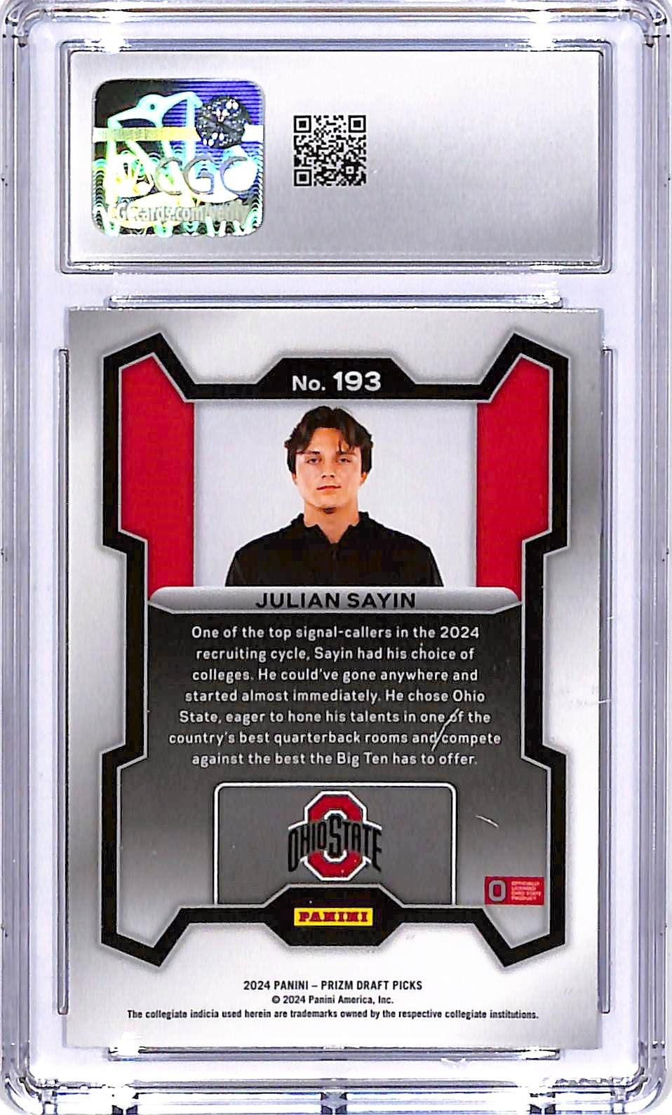 2024 Prizm Draft Picks Julian Sayin Rookie RC #193 CGC 9.5 Ohio State