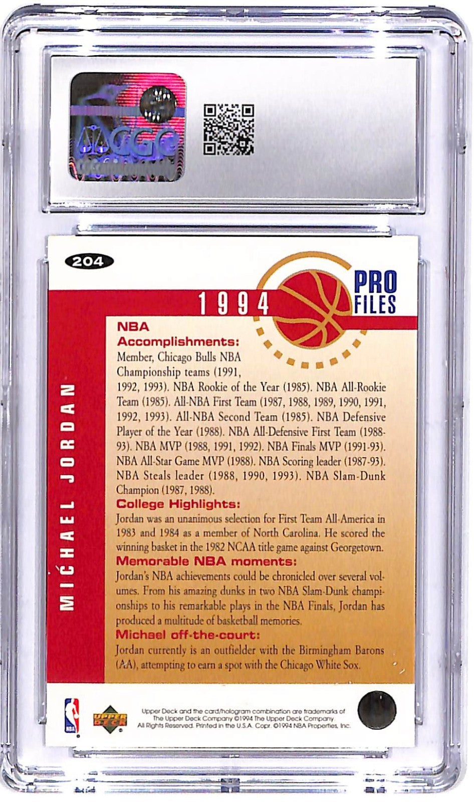 1994-95 Upper Deck Collector's Choice - Pro Michael Jordan #204 Silver CGC 9.5