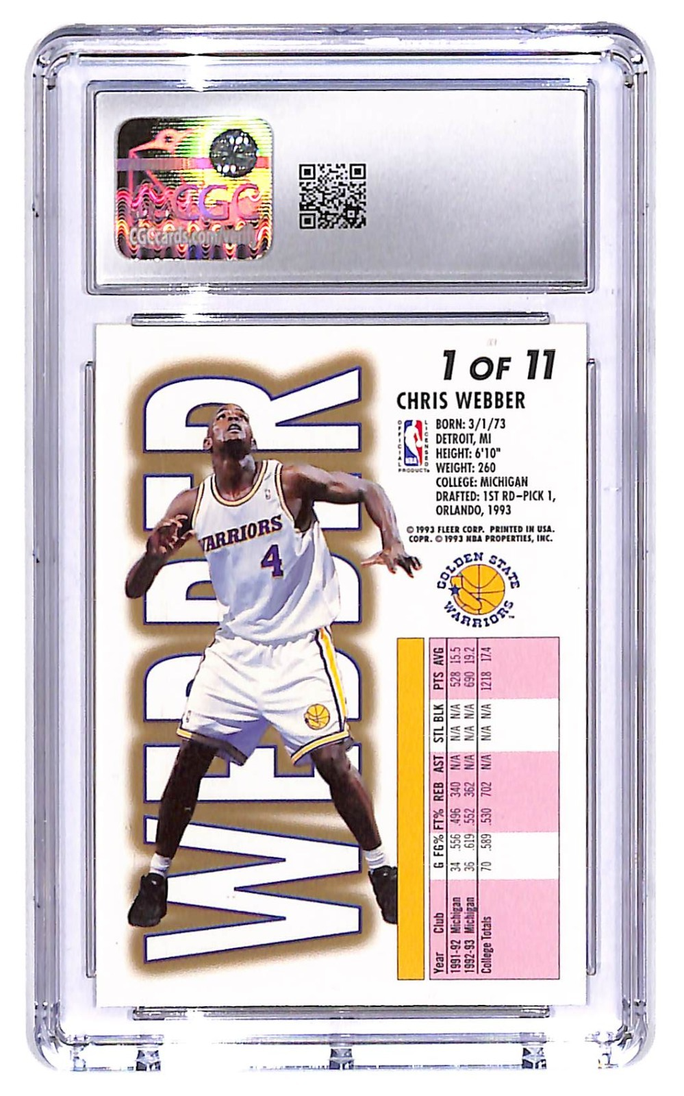 1993 Chris Webber Fleer - lottery exchange  #1 CGC Mint Plus 9.5