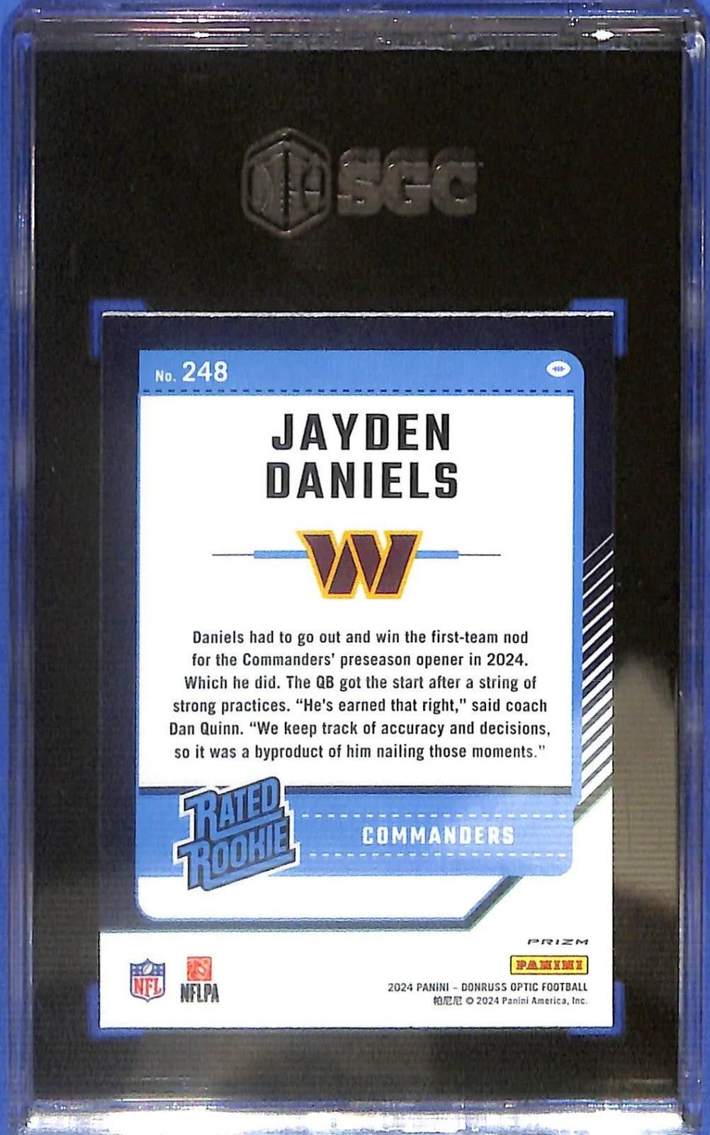 2024 Donruss Optic Jayden Daniels Rated Rookie RC Blue Hyper SGC 10 #248