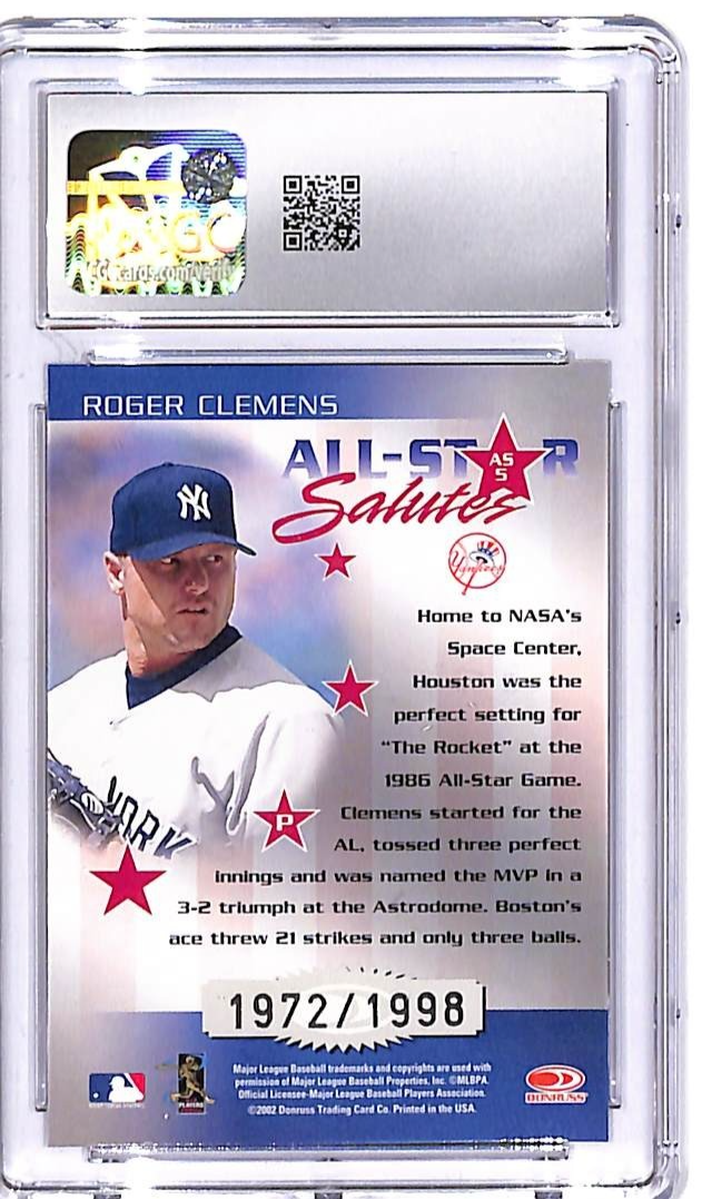 2002 Donruss Elite Roger Clemens All Star Salutes /1998 CGC 10 AS5 Yankees