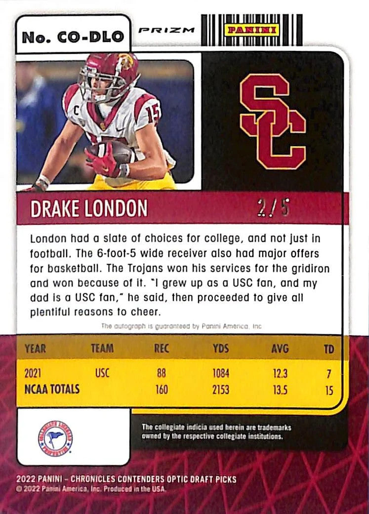 2022 Panini Chronicles Draft Picks - Contenders Optic Drake London RC AUTO /5