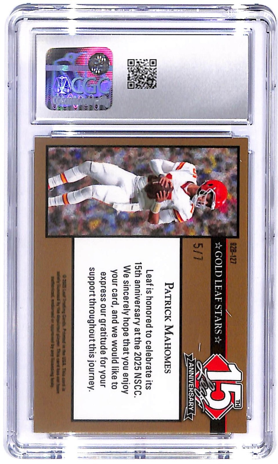 2025 Patrick Mahomes Leaf 15th An. '92 Gold Stars #92B-127 Purple Lava CGC 10
