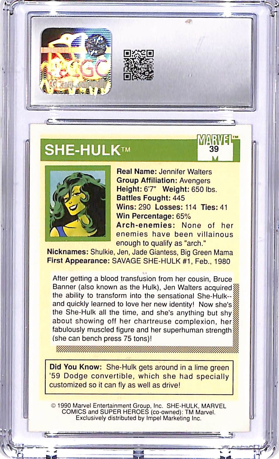 1990 Impel Marvel Universe Series 1 She Hulk #39 CGC 9.5