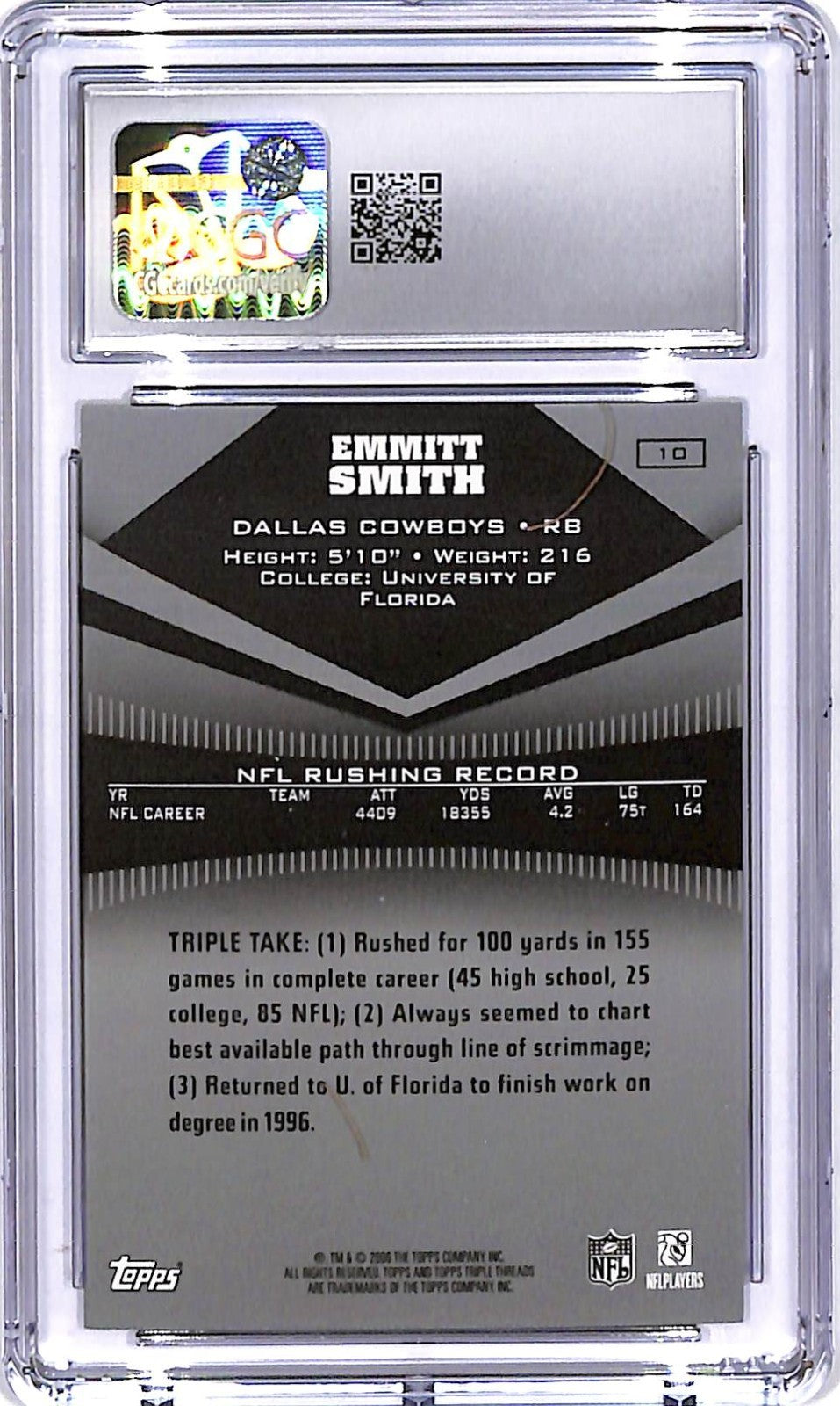 2006 Topps Triple Threads Emmitt Smith #746/1199 #10 CGC 9.5 Cowboys