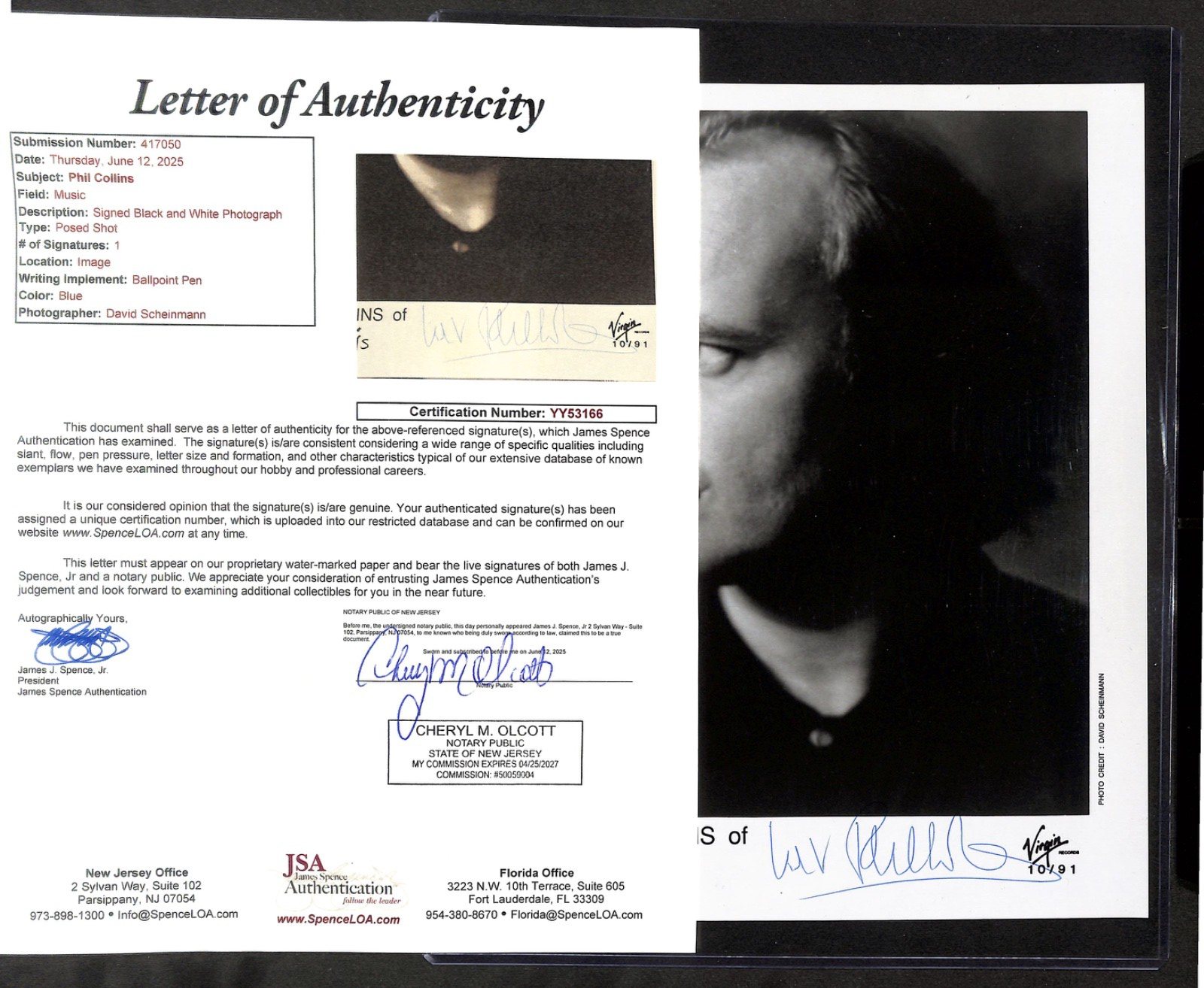 Phil Collins 8”x10” Photograph Autograph JSA Authentic