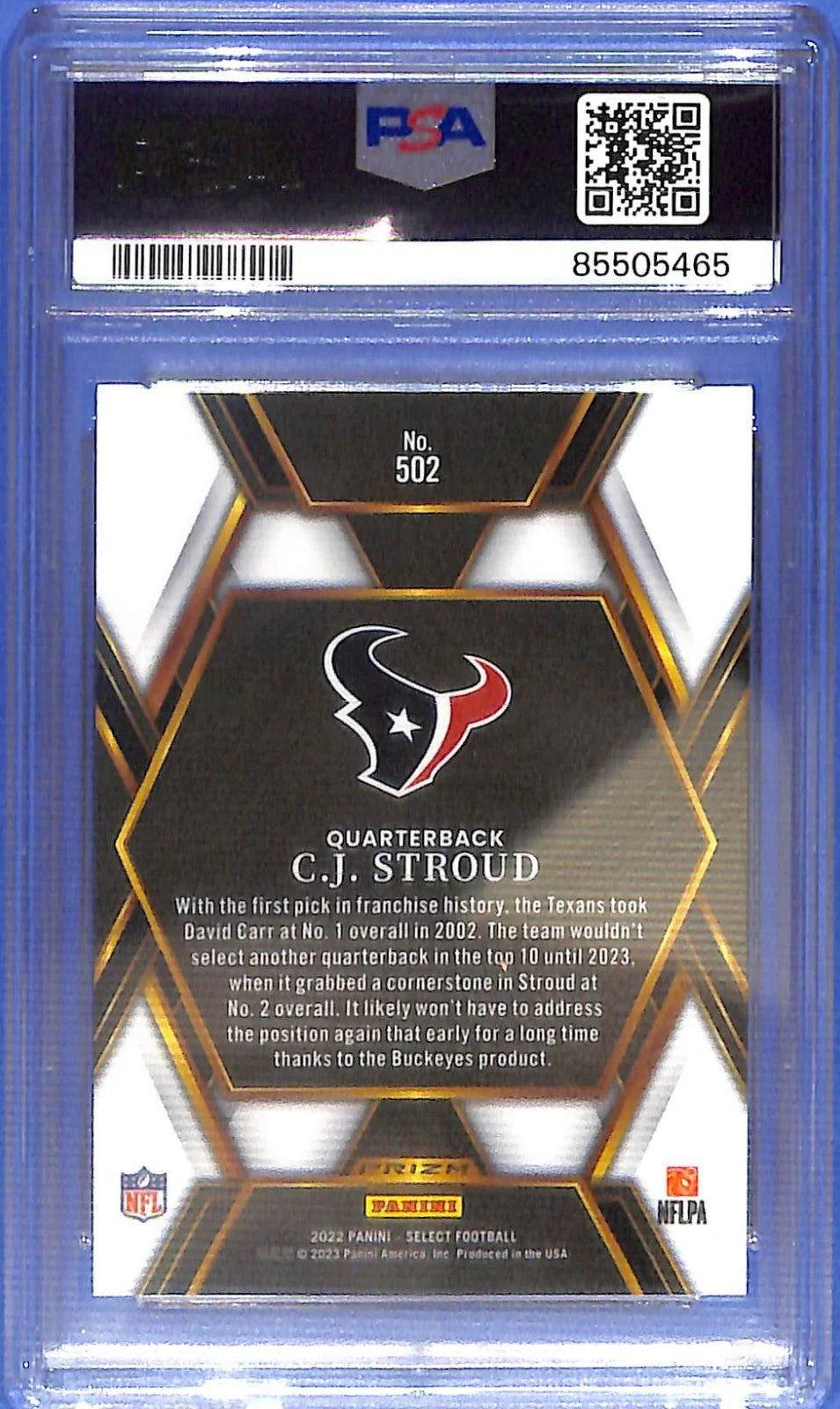 2022 Select CJ Stroud Rookie RC XRC PSA 9 #502 Houston Texans Silver