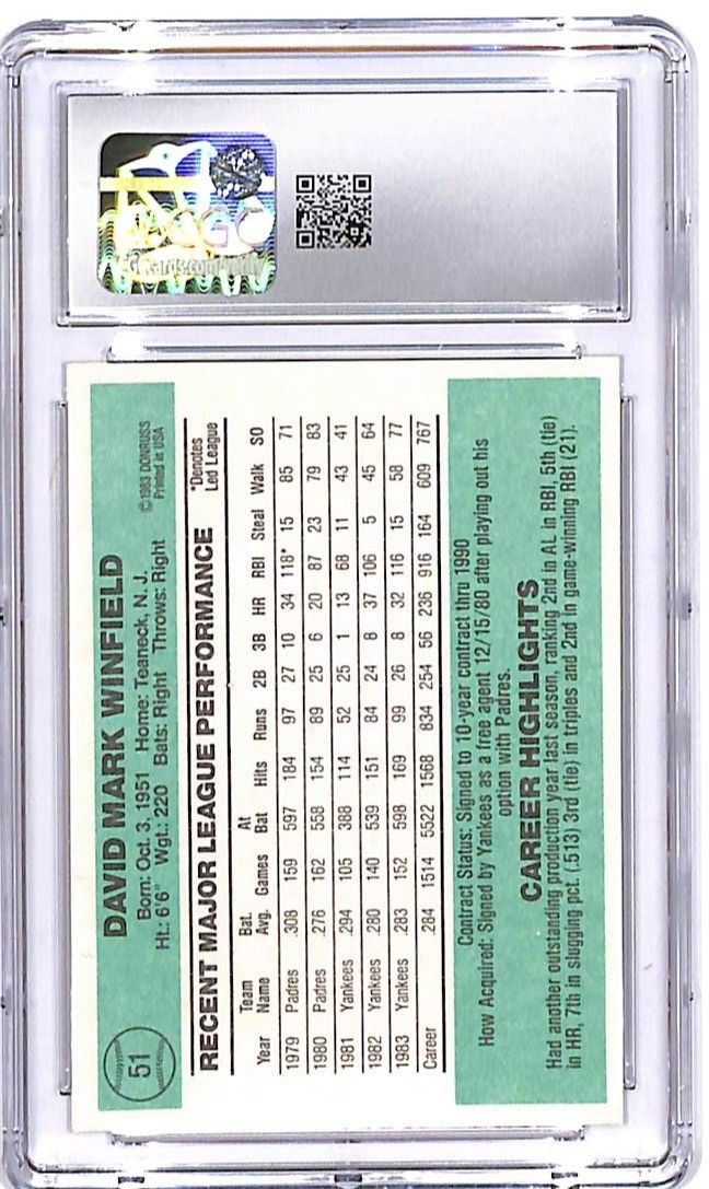 1984 Donruss Dave Winfield #51 CGC 9 Yankees