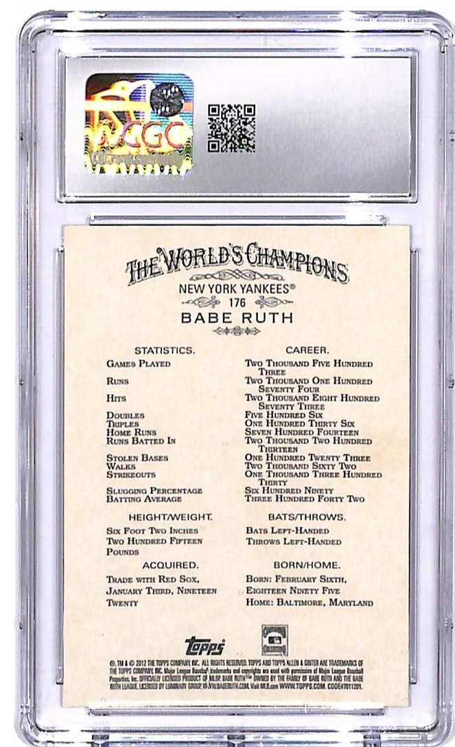 2012 Topps Allen and Ginter Babe Ruth #165 CGC 10 Yankees