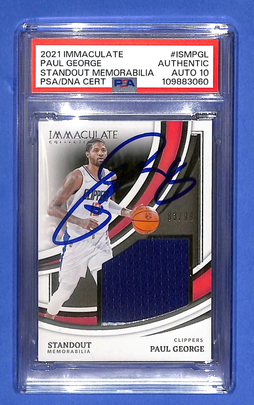 Signed 2021 Panini Immaculate Paul George Relic #/99 PSA/DNA Certified Auto 10