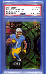 2023 Panini Select Quentin Johnston #196 Neon Green Prizm /49 PSA 10
