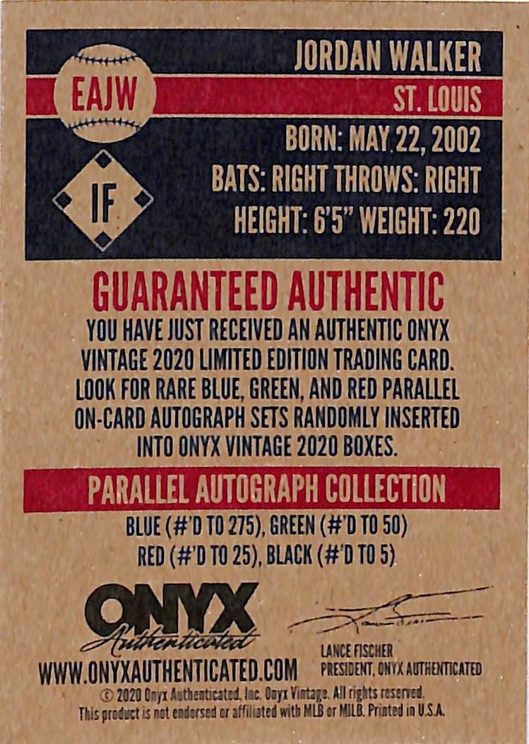2020 Onyx Vintage Jordan Walker Auto Autograph Rookie RC Cardinals