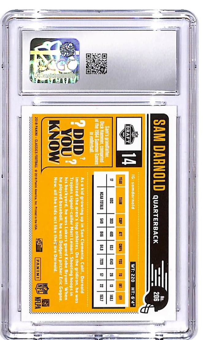 2018 Classics Sam Darnold Rookie RC #206 CGC 10 Jets USC