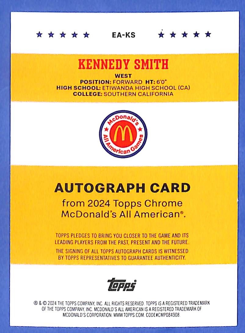 2024 Kennedy Smith Topps Chrome Mcdonald's All American Autograph - EA-KS