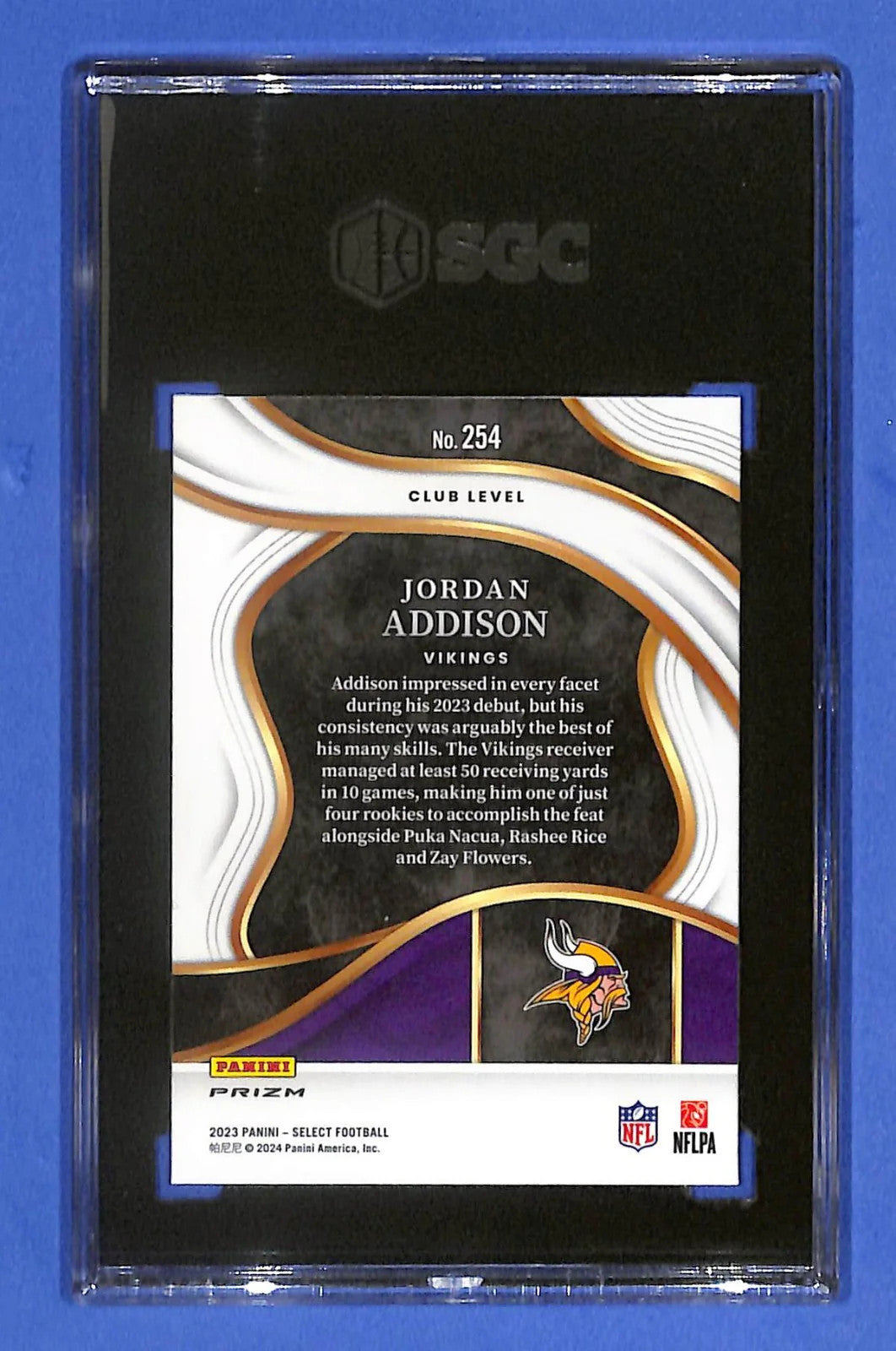 2023 Panini Select Jordan Addison #254 Disco Prizm RC SGC 10 GM Vikings