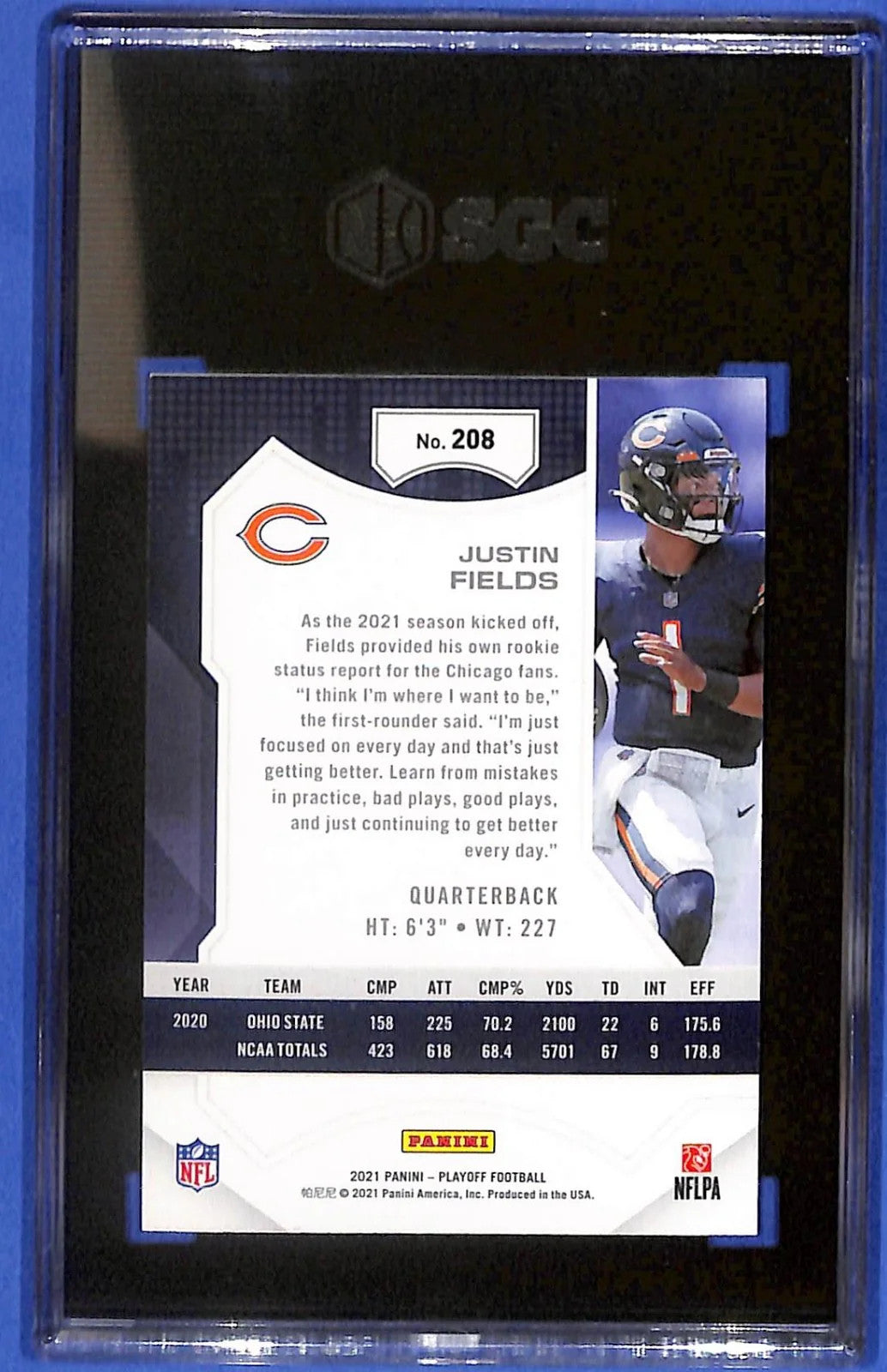 2021 Justin Fields Panini Playoff - Rookies #208 2nd Down #18/50 (RC) SGC 9.5